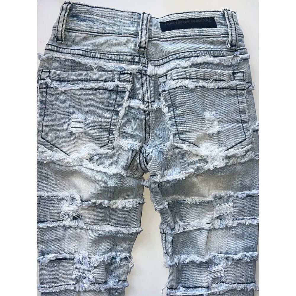 Boys Rockstar Original 2T Blue Sten Stacked Flare Jeans Distressed Denim